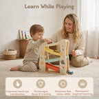 Montessori wooden car race track toy for toddlers by Guanyi Toys