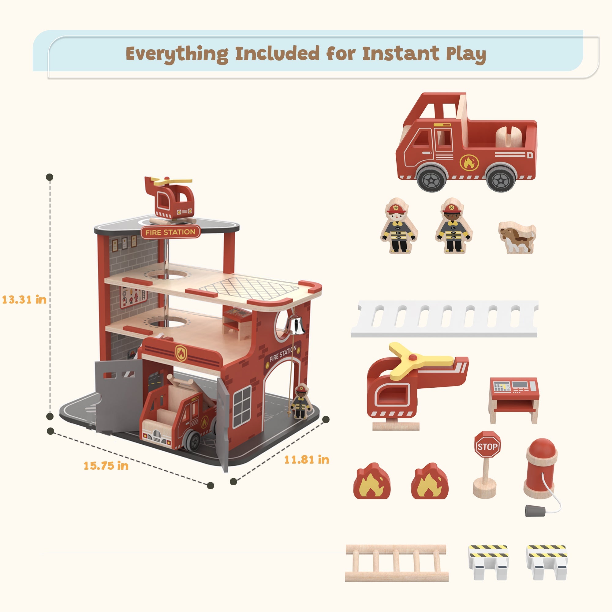 Guanyi Toys Fire Station Playset - Role Play Toy for Kids - Firefighter Set with Accessories - angle view 3
