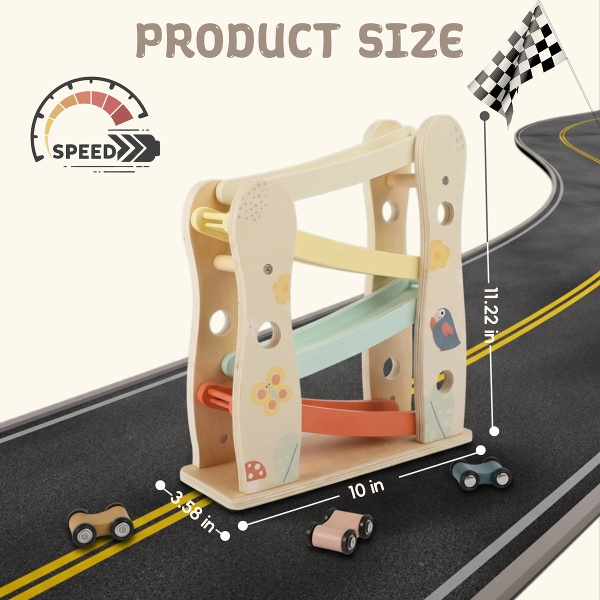 Wooden zig-zag car ramp racer toy for toddlers by Guanyi Toys