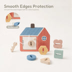 Freniland wooden shape sorting house toy with smooth edges and matching blocks