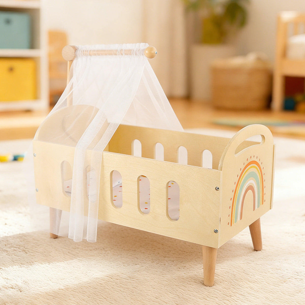 Guanyi Toys Baby Doll Bed with Curtain - Premium Play Set with Curtains Bedding for Kids - product view