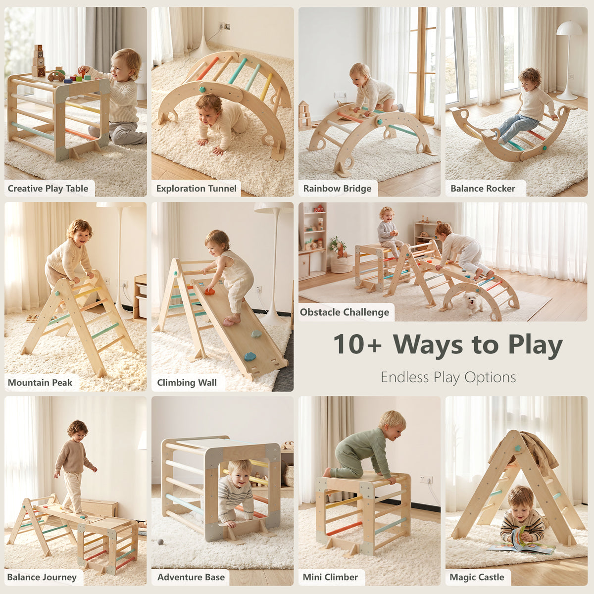4-in-1 Climbing Station - 10+ ways to play configuration overview