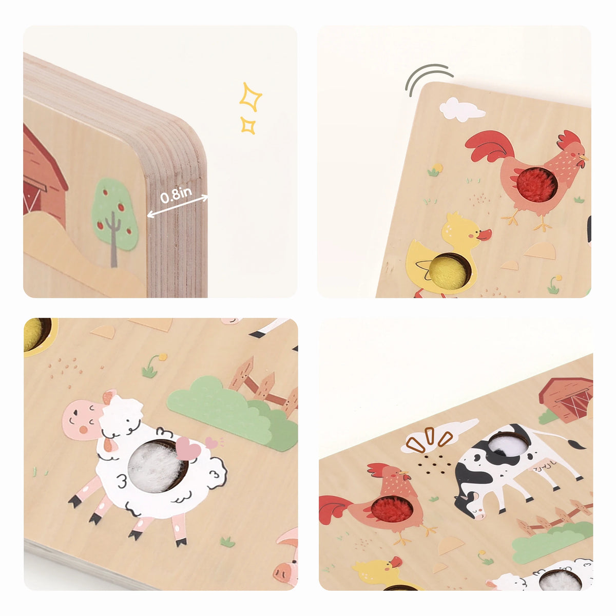 Farm Touch & Sound Wooden Puzzle - detail grid thickness and texture