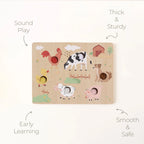 Farm Touch & Sound Wooden Puzzle - feature highlights annotated