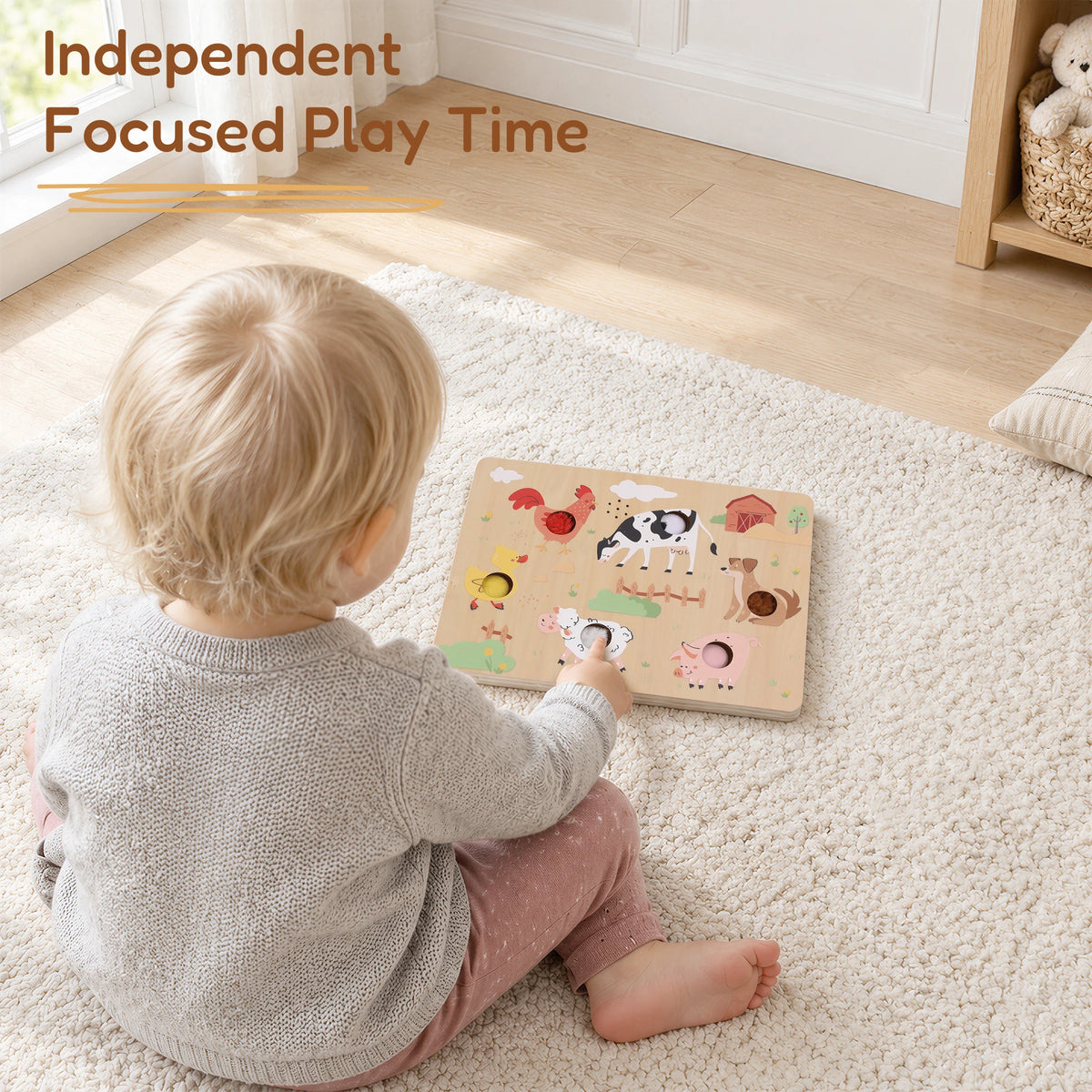 Farm Touch & Sound Wooden Puzzle - toddler independent play