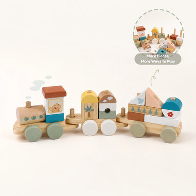 Play Train Blocks - Wooden Train Set for Toddlers 18M+