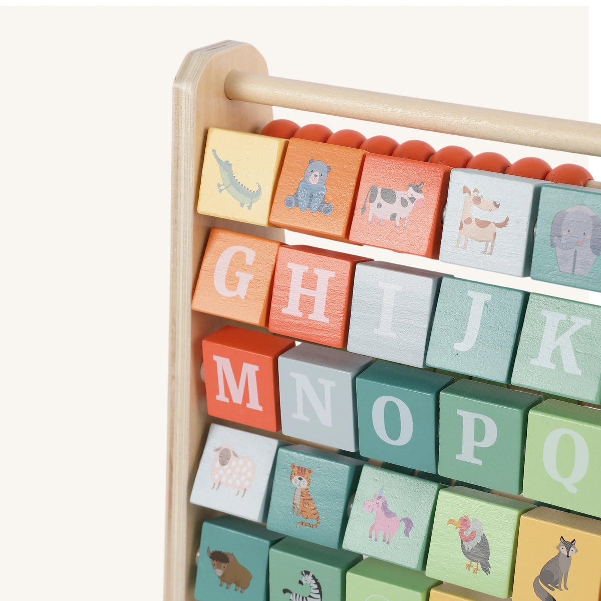 2-in-1 Abacus Stand & Alphabet Abacus - letter blocks animal close up