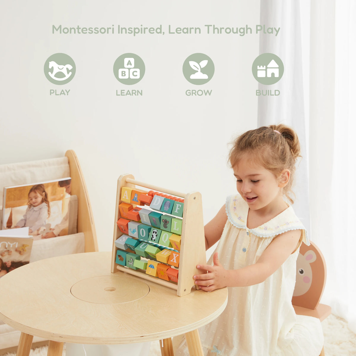 2-in-1 Abacus Stand & Alphabet Abacus - montessori play learn grow build
