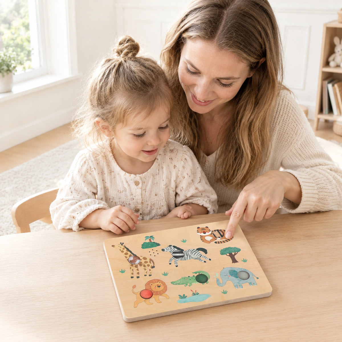 Safari Animal Touch Sound Puzzle - wildlife mother and daughter playing
