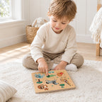 Safari Animal Touch Sound Puzzle - wildlife boy playing on rug
