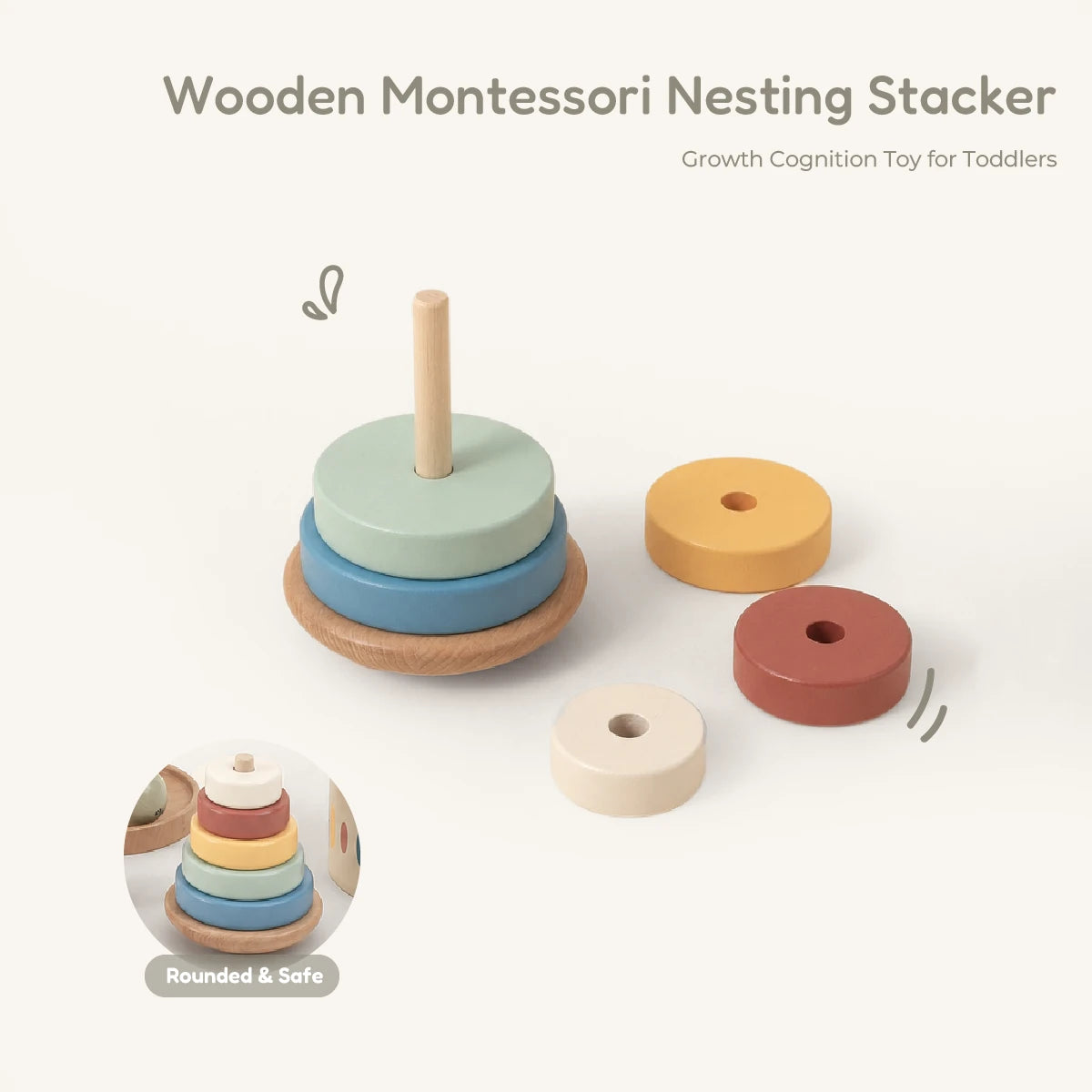 The Talker Growing Play Box - montessori months wooden nesting stacker with rings