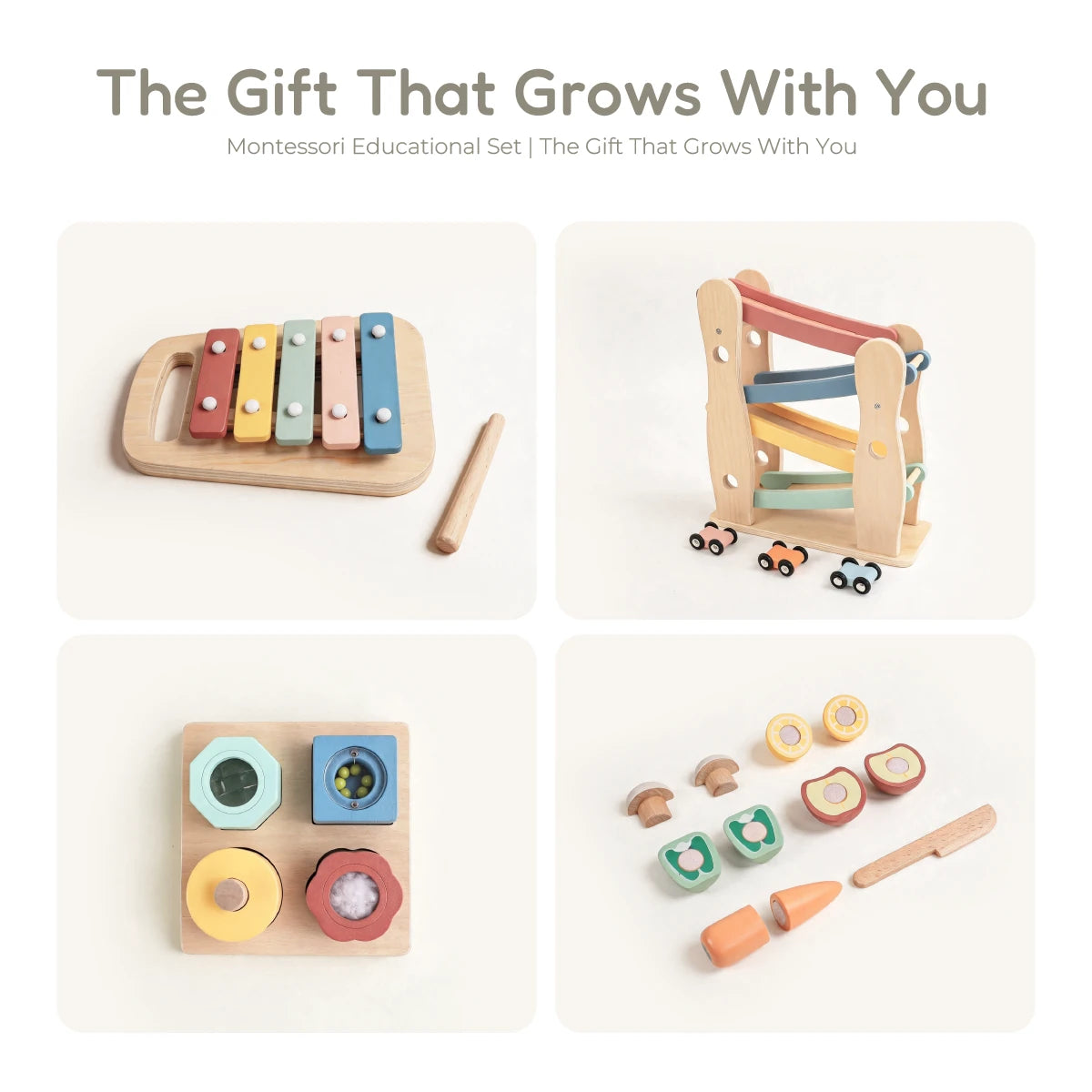 The Player Growing Play Box - montessori months gift set four piece collage