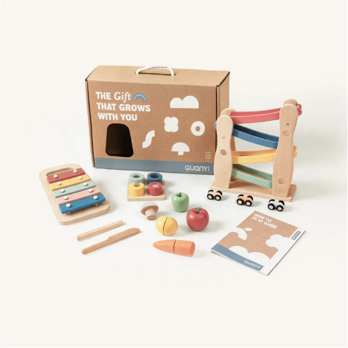 The Player Growing Play Box - montessori months gift set full collection white background