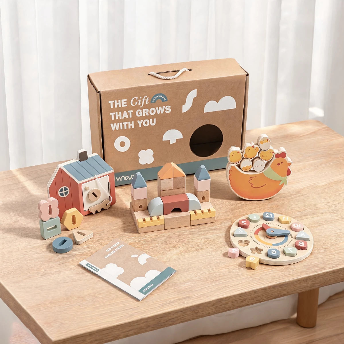 The Builder Growing Play Box - montessori months gift set lifestyle wooden table