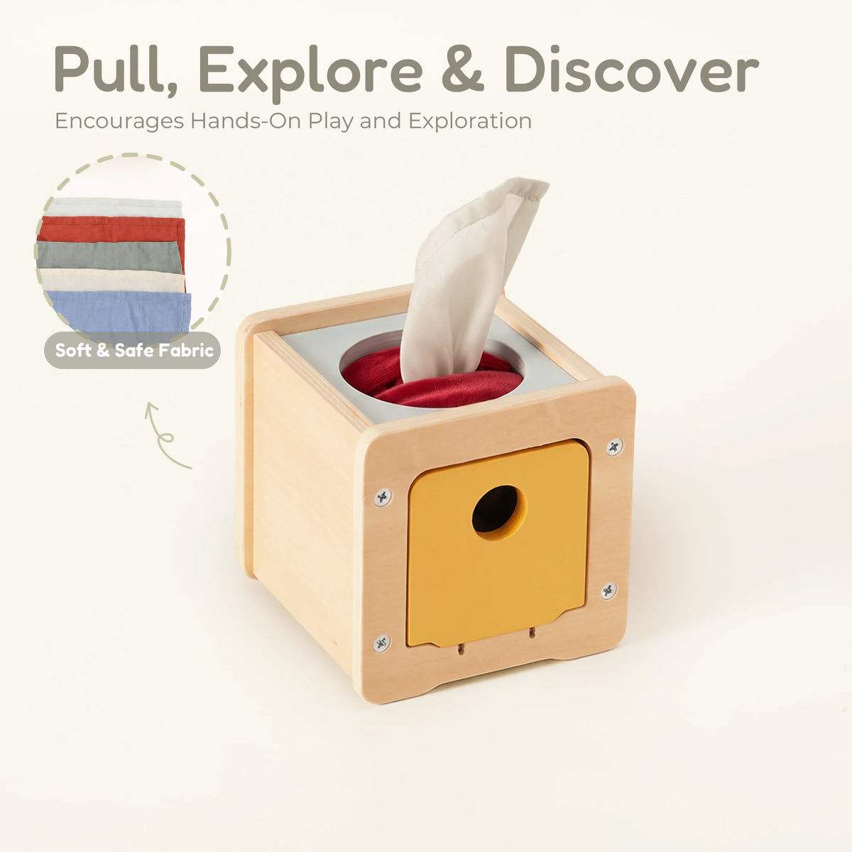 The Discoverer Growing Play Box - pull-and-discover tissue box with soft fabric tissues