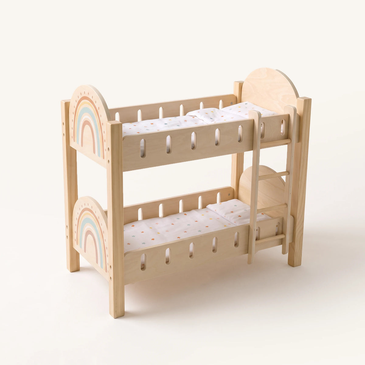 Freniland wooden doll bunk bed rainbow empty side view