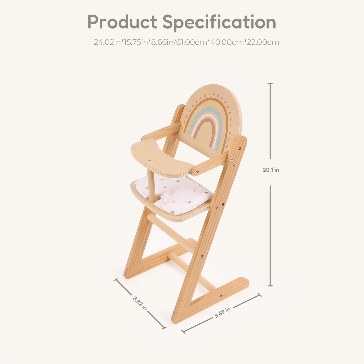 Freniland wooden doll high chair dimensions