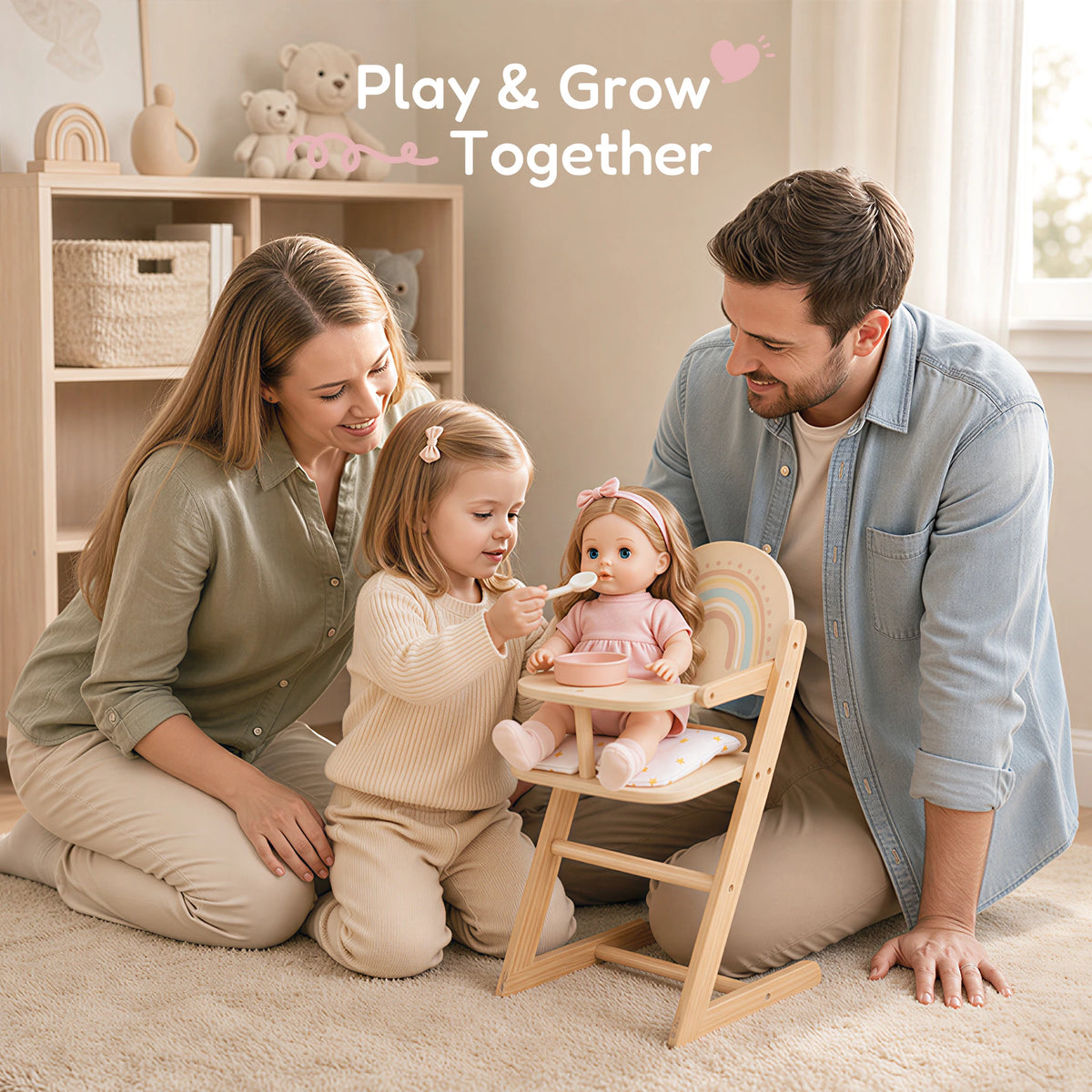 Freniland wooden doll high chair family feeding play