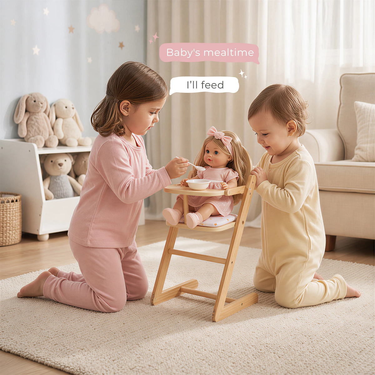 Freniland wooden doll high chair girls feeding doll mealtime