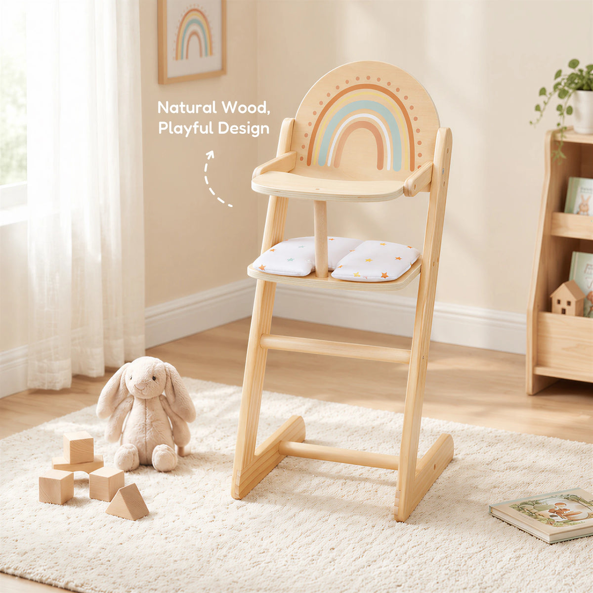 Freniland wooden doll high chair nursery lifestyle