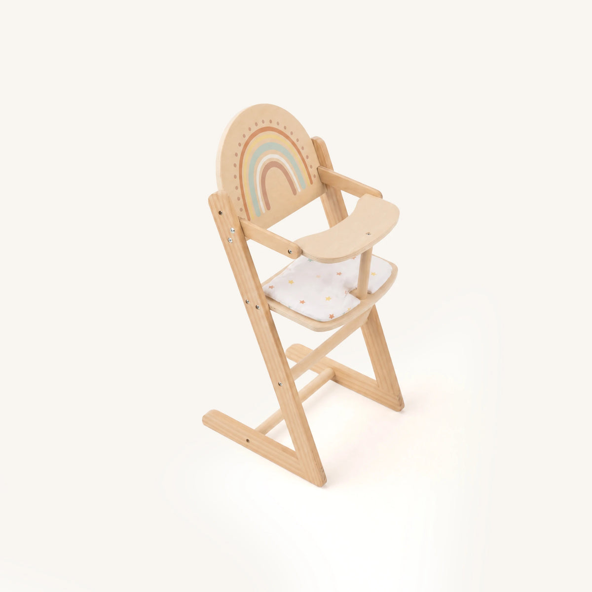 Freniland wooden doll high chair rainbow white background