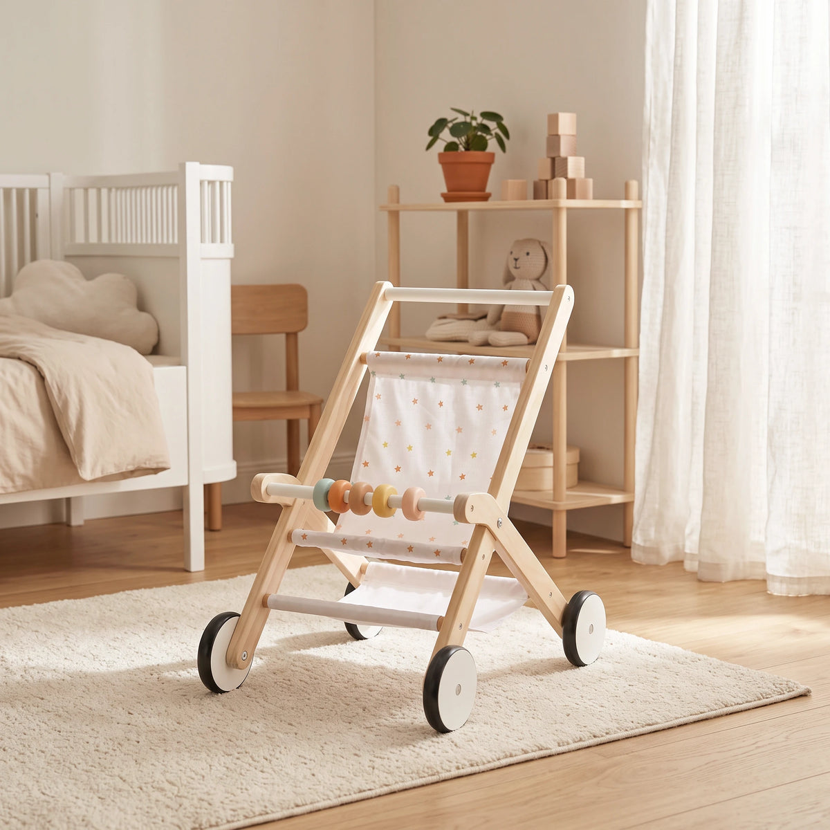 Freniland wooden doll stroller bedroom lifestyle