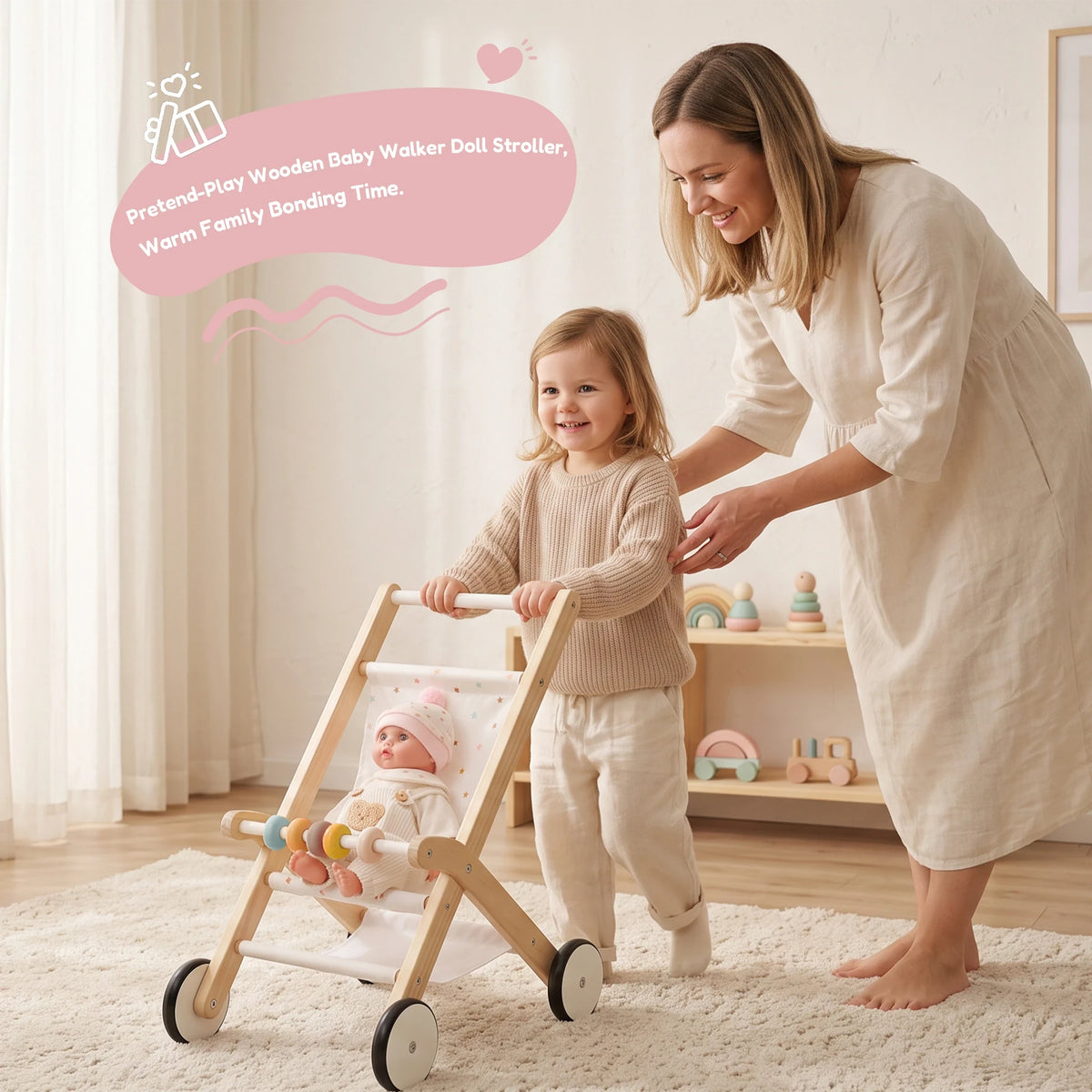 Freniland wooden doll stroller mom toddler bonding play