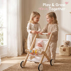 Freniland wooden doll stroller two toddlers sharing