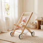 Freniland wooden doll stroller window lifestyle with doll