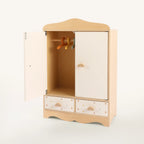 Freniland wooden doll wardrobe empty with hangers front view