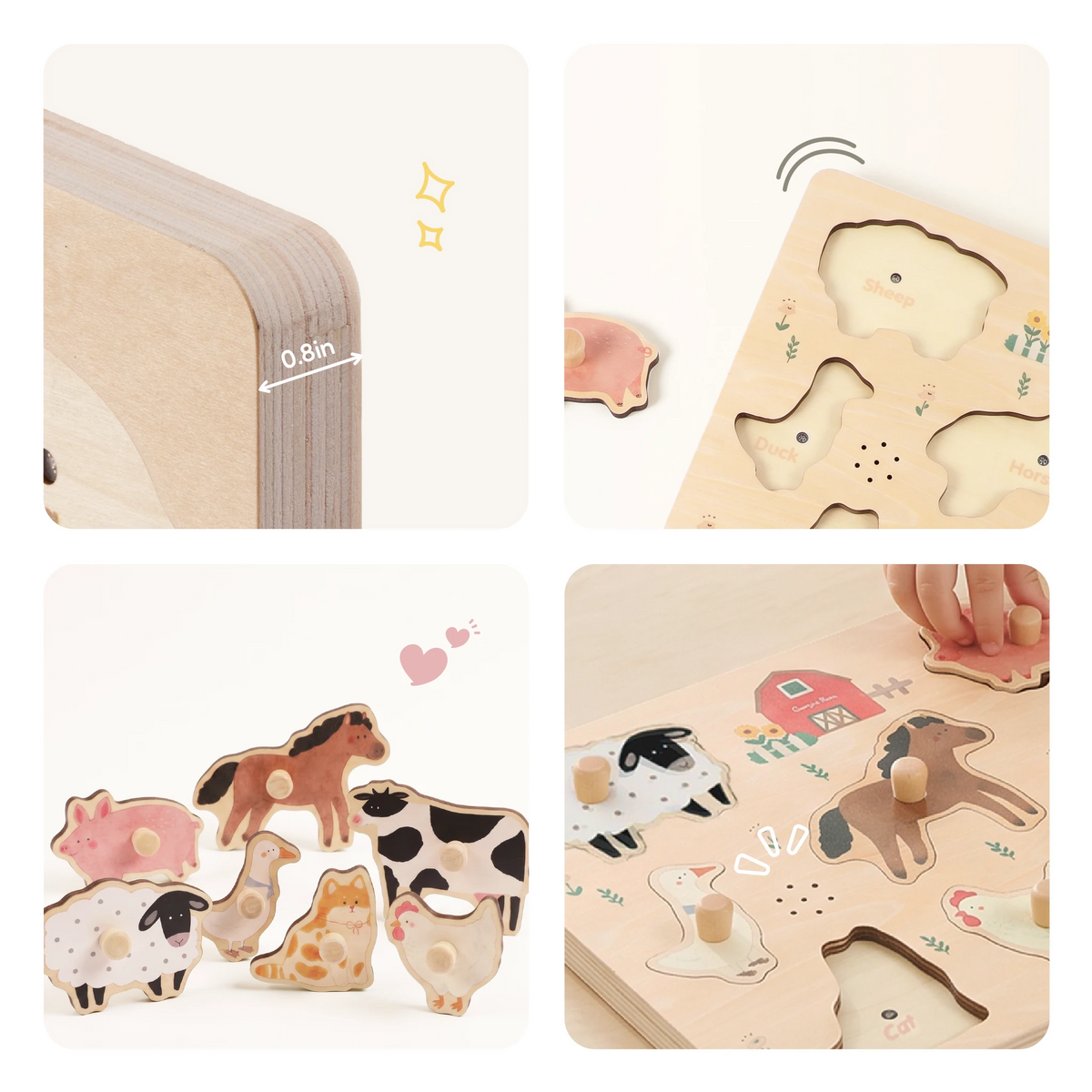 Freniland wooden farm sound puzzle details collage