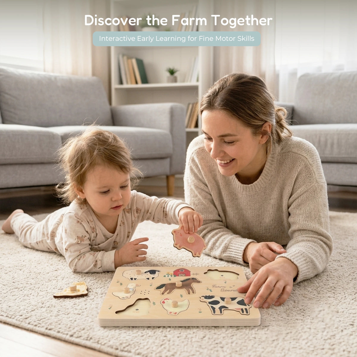 Freniland wooden farm sound puzzle mom toddler floor play