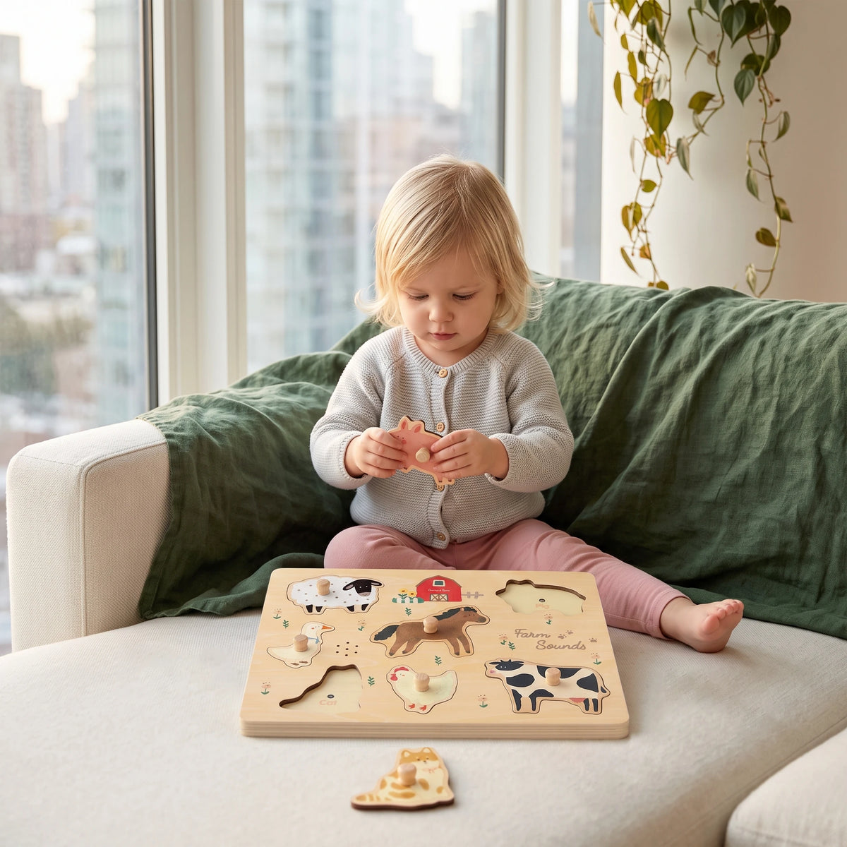 Freniland wooden farm sound puzzle toddler sofa play