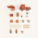 Freniland wooden fire station accessories flat lay