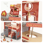 Freniland wooden fire station details collage helicopter bell