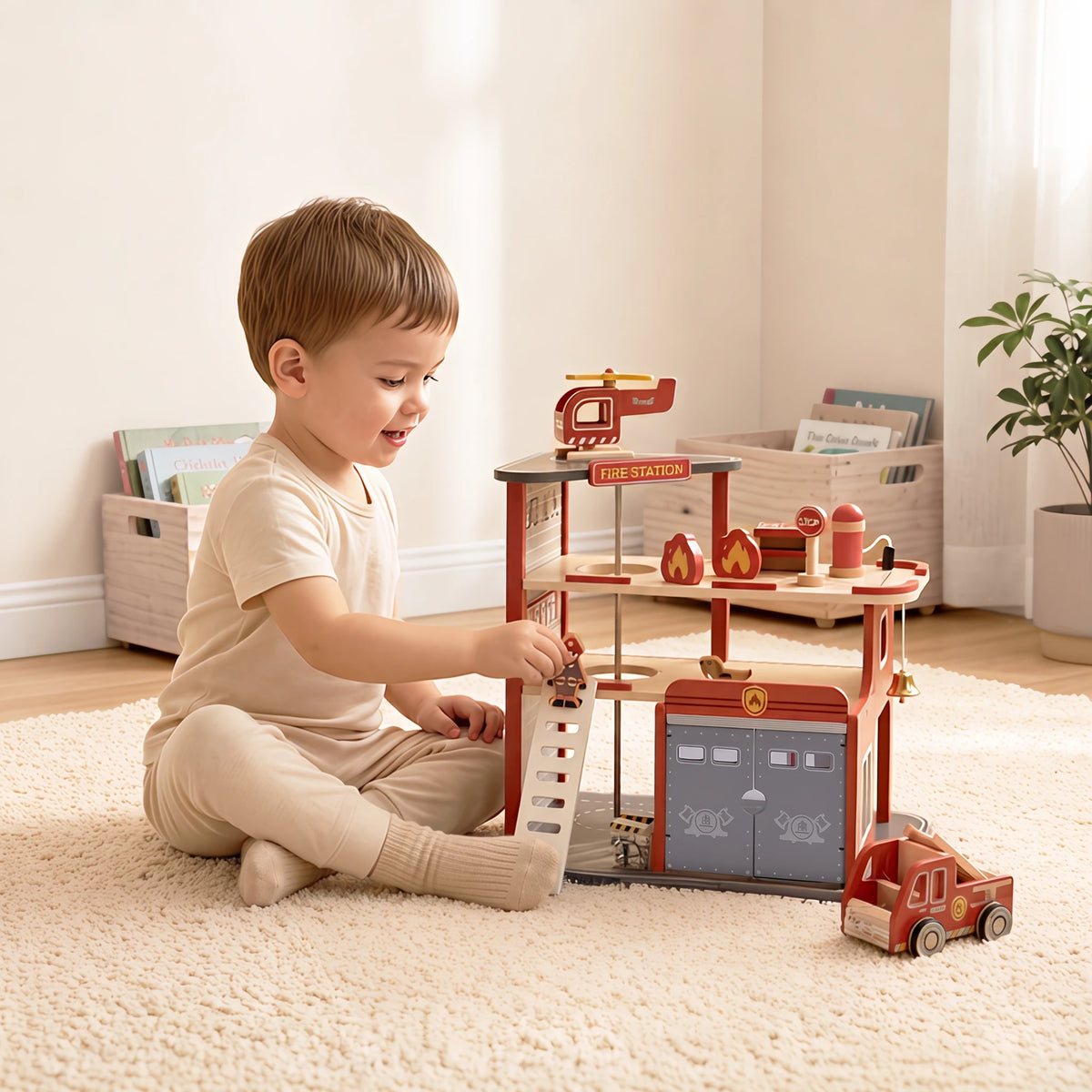 Freniland wooden fire station kid playing pretend play