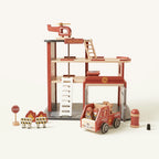 Freniland wooden fire station playset back view with truck