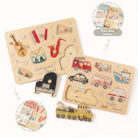 Freniland Wooden Sound Puzzle 2-Pack - Musical & Traffic Sounds Set for Preschool Kids 2Y+