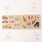 Freniland Wooden Sound Puzzle 2-Pack - feature callouts: sound play, early learning, thick and sturdy, smooth and safe