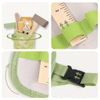 Freniland wooden tool belt details collage