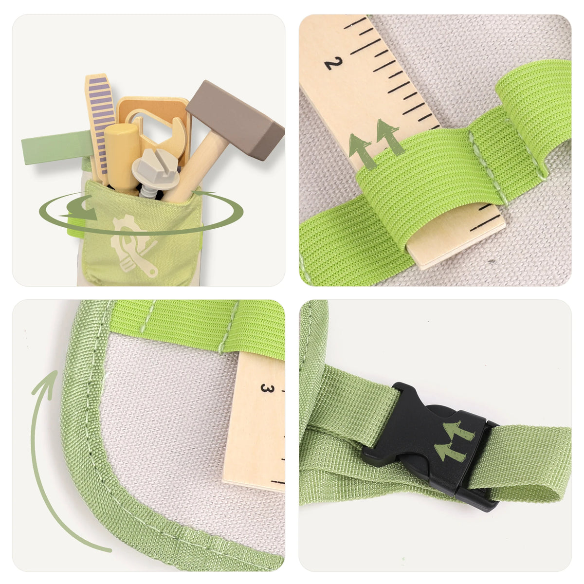 Freniland wooden tool belt details collage