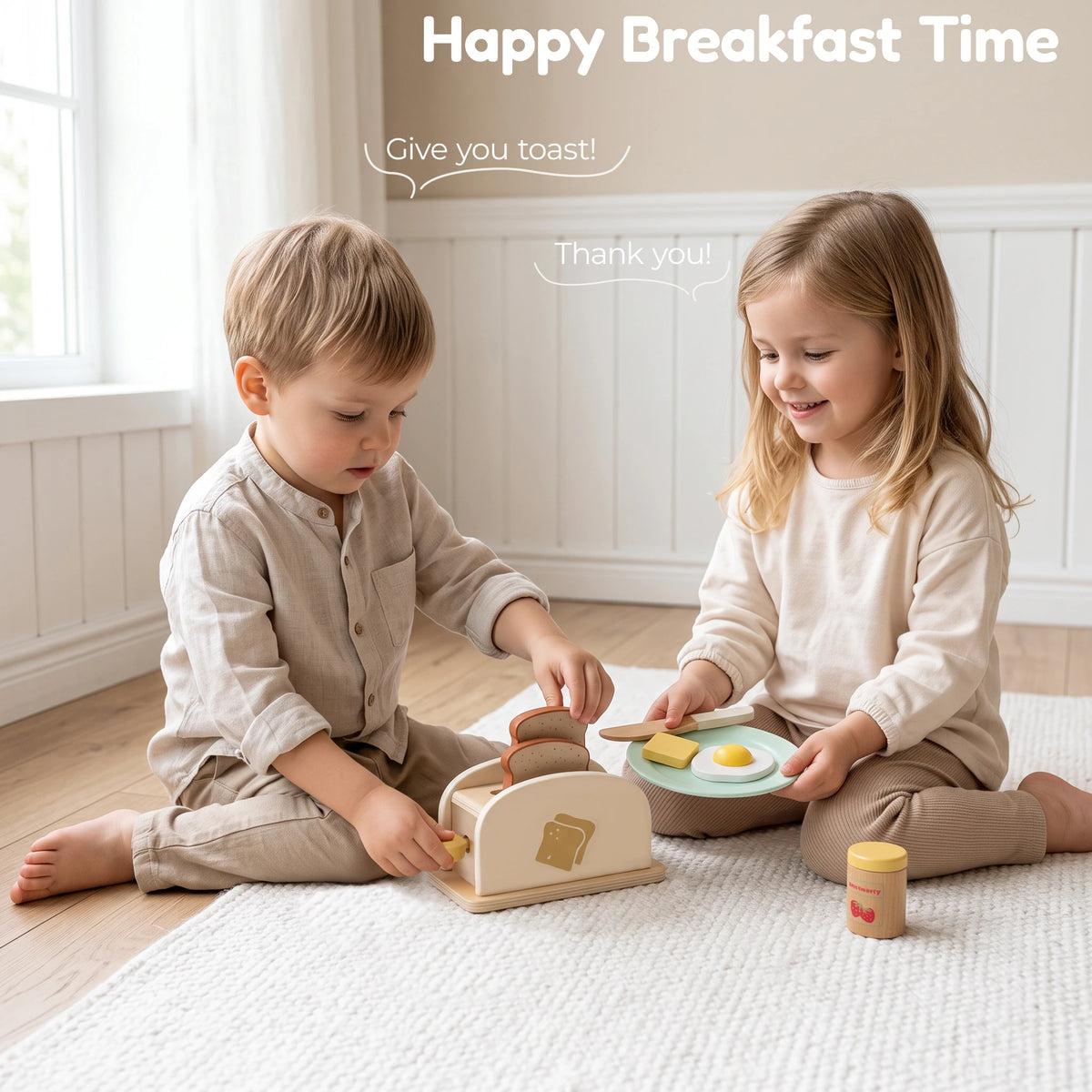 Freniland wooden toy toaster kids sharing breakfast play