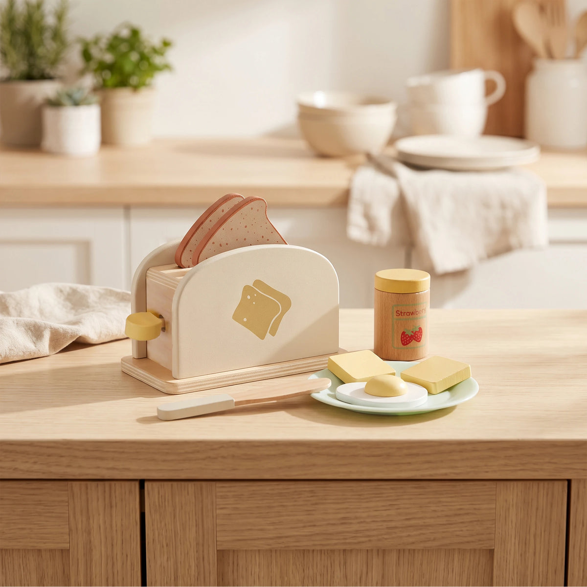 Freniland wooden toy toaster kitchen counter scene