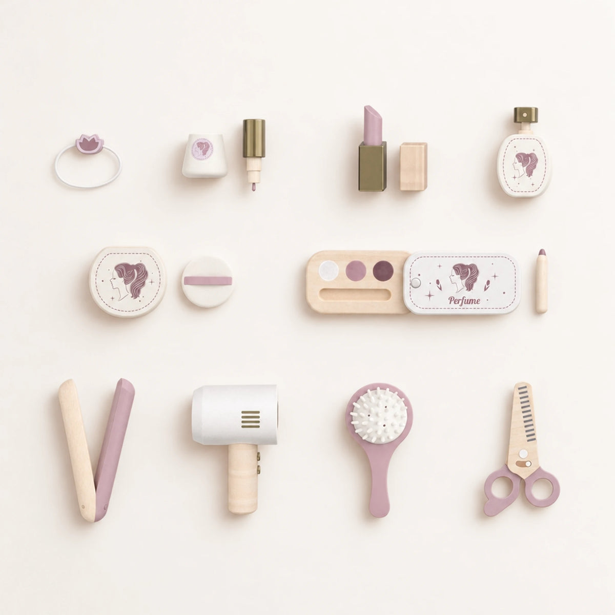 Dressing Table - wooden vanity accessories flat lay