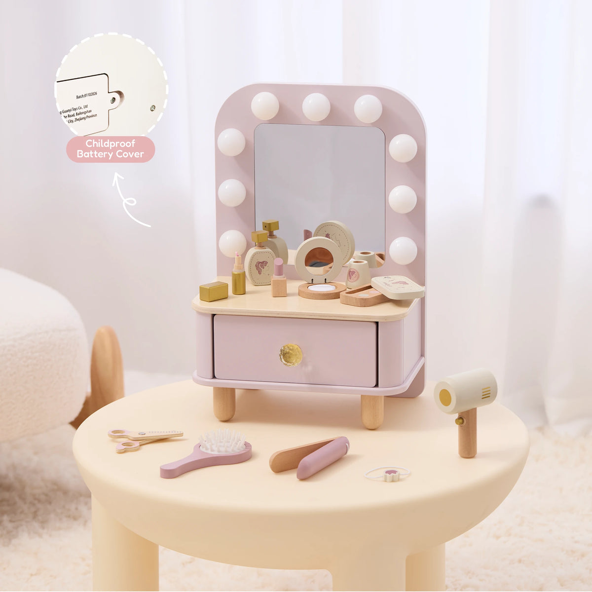Dressing Table - wooden vanity battery cover lifestyle