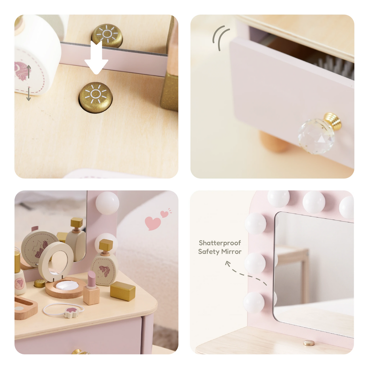 Dressing Table - wooden vanity details collage