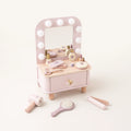 Dressing Table - wooden vanity set with accessories white background