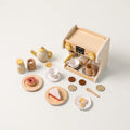 Wooden espresso machine and pretend play food set with cookies, donut, cake