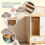 Child-safe wooden wardrobe with rounded edges and smooth finish