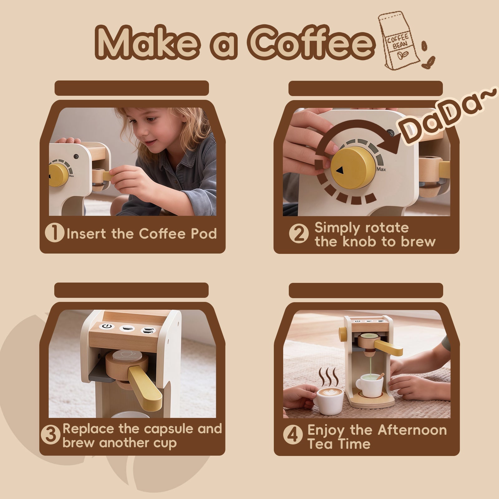Guanyi Toys Classic Coffee Maker Toy - Kitchen Role Play Set for Kids - angle view 2